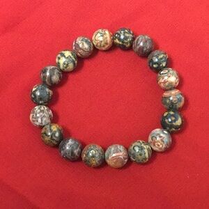 Red Leopard Jasper 10mm Natural Stone Beads Stretchable Bracelet